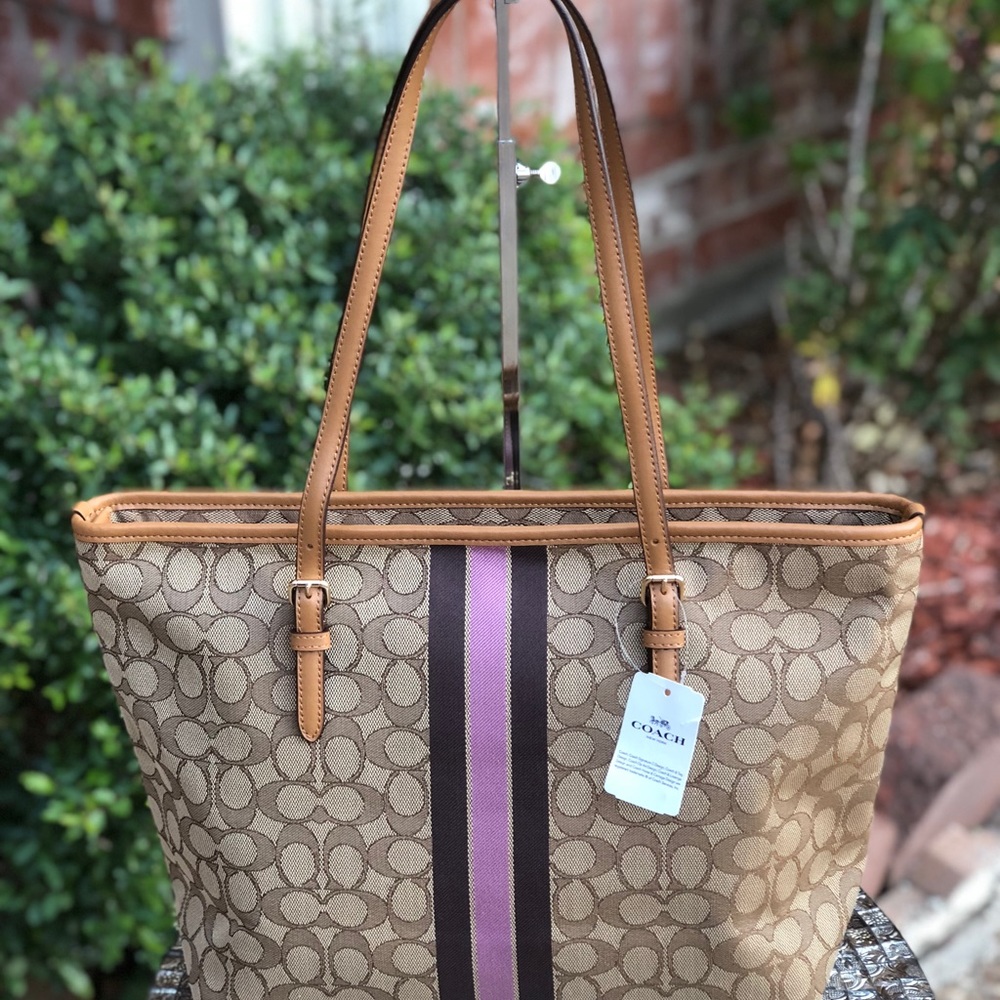Coach center stripe signature tote bag dark khaki - Picture 8 of 8